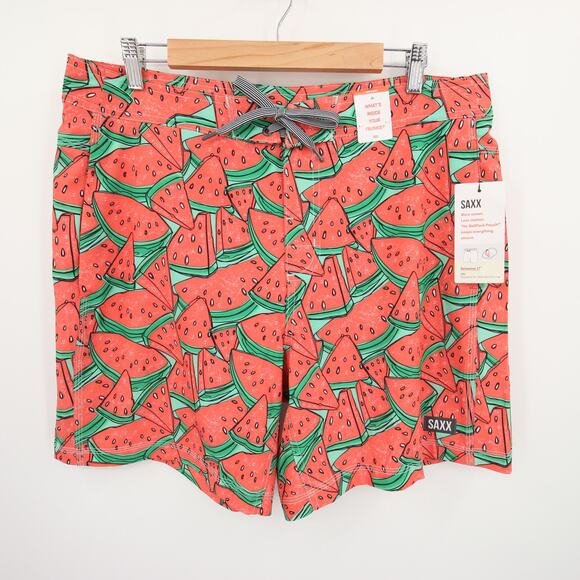 SAXX Betawave Swim Trunks Watermelon Print Red Green 2N1 Cooling Liner 36 NWT - Picture 1 of 14